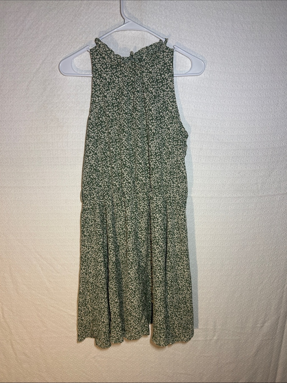 Smocked High-Neck Green Floral Midi Dress